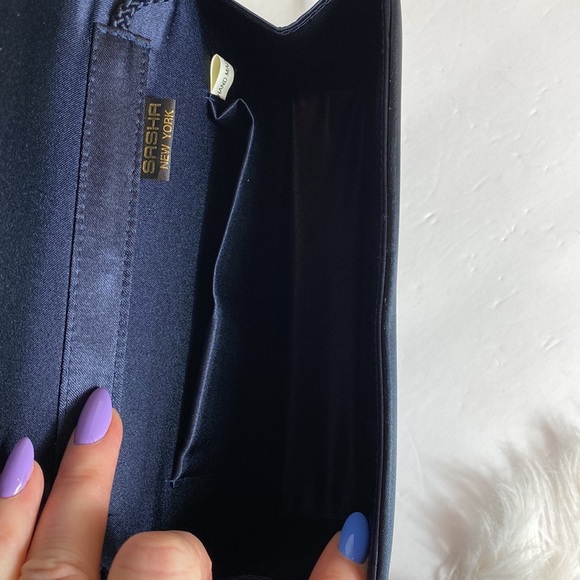 Sasha New York navy satin evening purse. - Picture 7 of 11